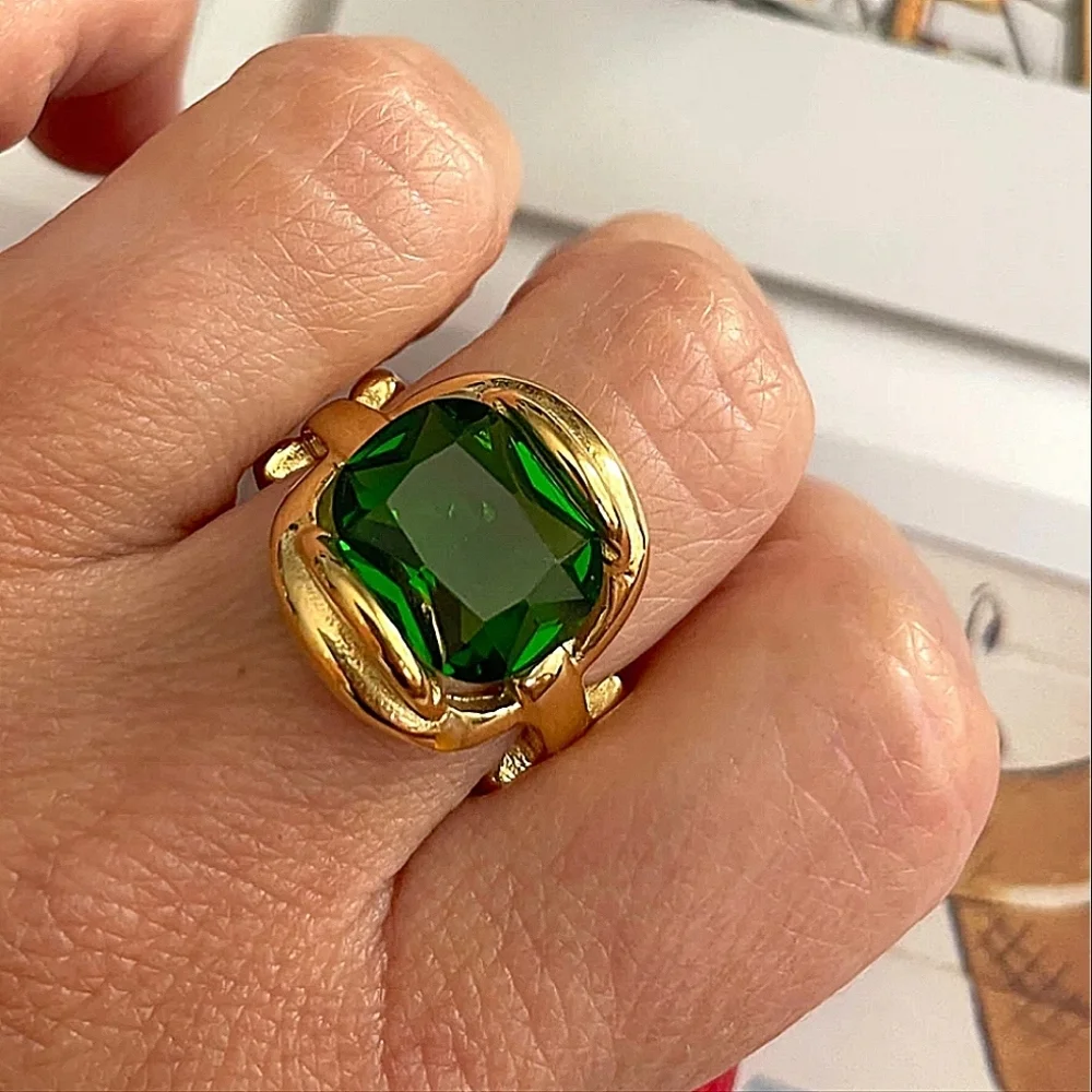 Gold Emerald Zircon Resizable Ring